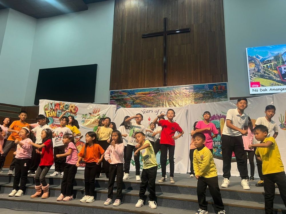 Children from different fellowships under Dimapur Ao Baptist Arogo (DABA) Christian Education Ministry during the 10 years of Group VBS celebration at DABA Duncan Church on January 7.